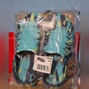 Rugged Shark Youth Teal Slide Sandals